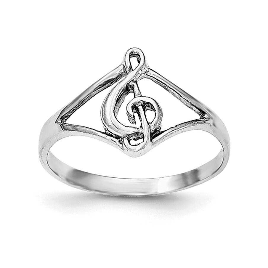 Music Note Ring Sterling Silver Rhodium-plated Polished QR6219, MPN: QR6219,