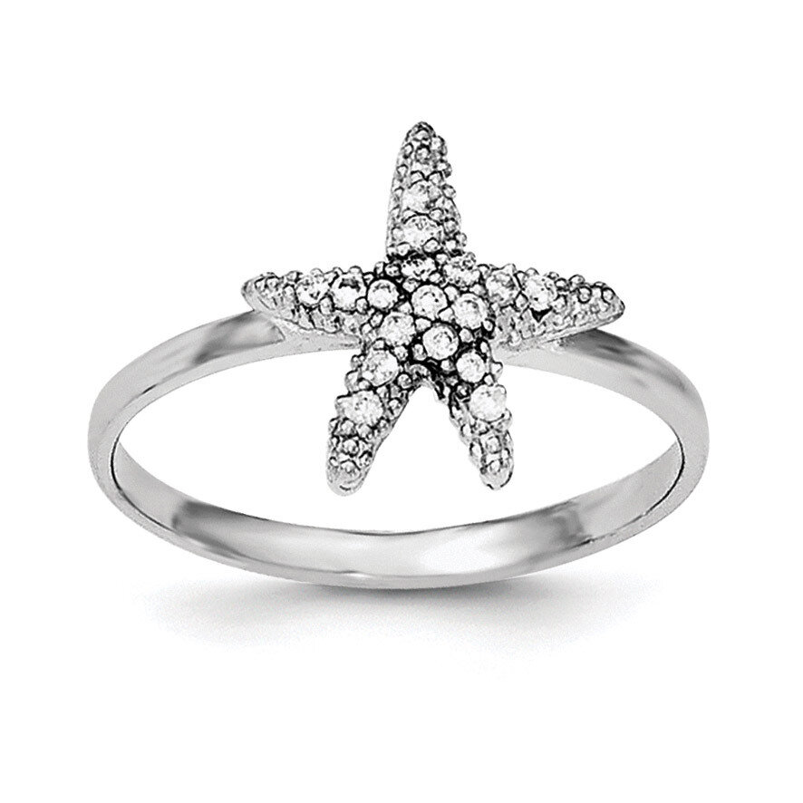 CZ Diamond Starfish Ring Sterling Silver Rhodium-plated Polished QR6229, MPN: QR6229,