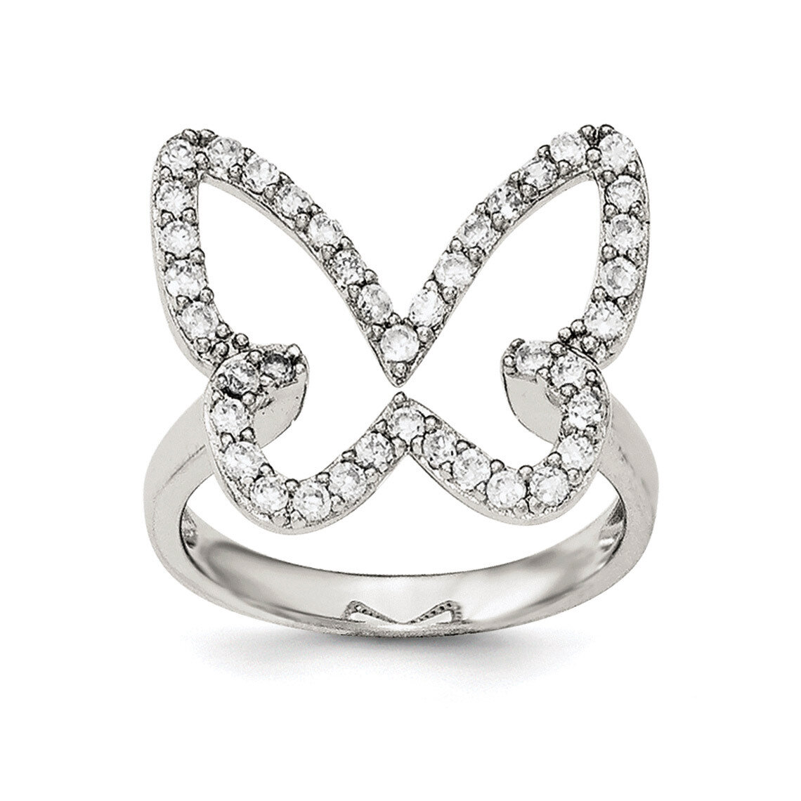CZ Diamond Butterfly Ring Sterling Silver Rhodium-plated QR6235, MPN: QR6235,