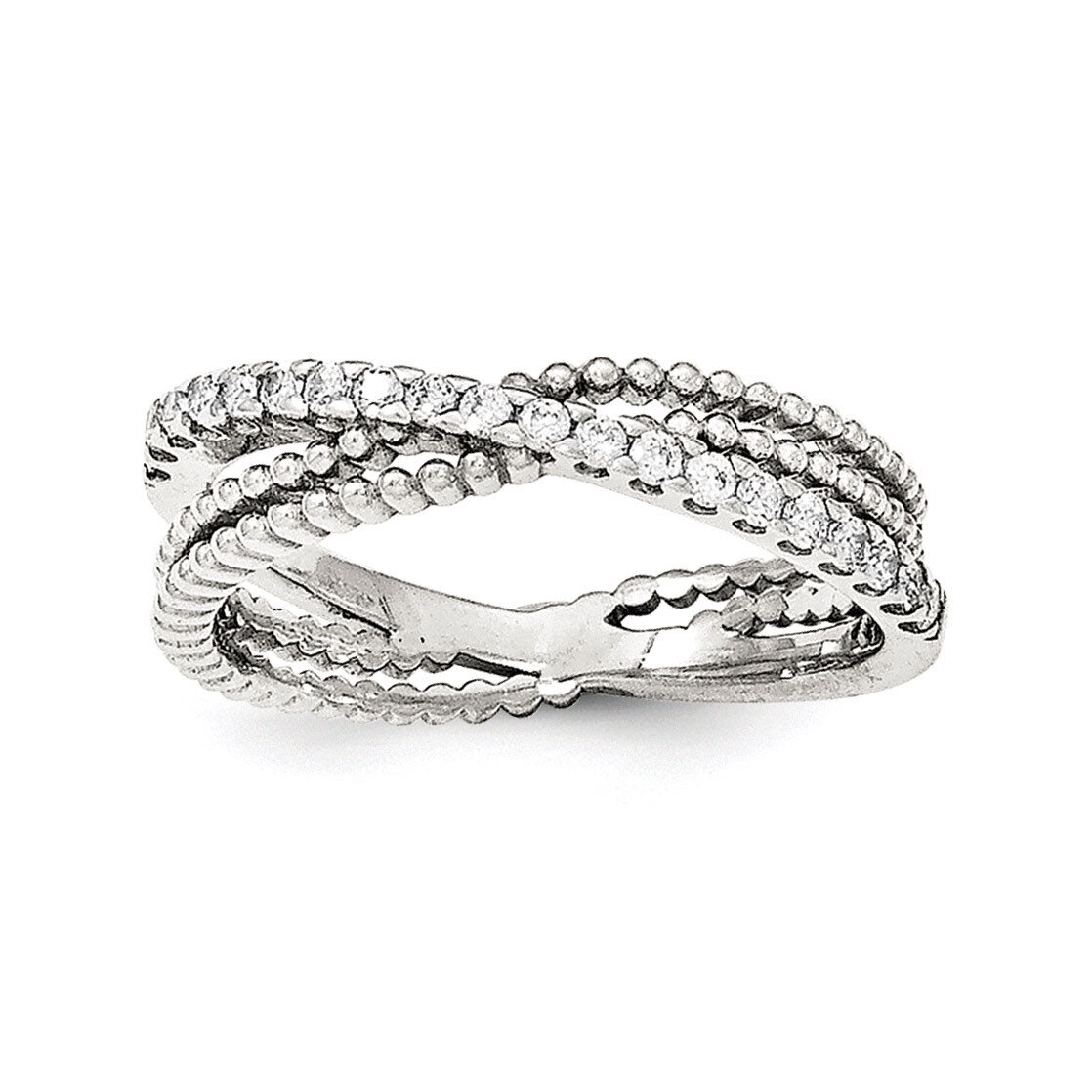 Textured with CZ Diamond Ring Sterling Silver Rhodium-plated Polished QR6265