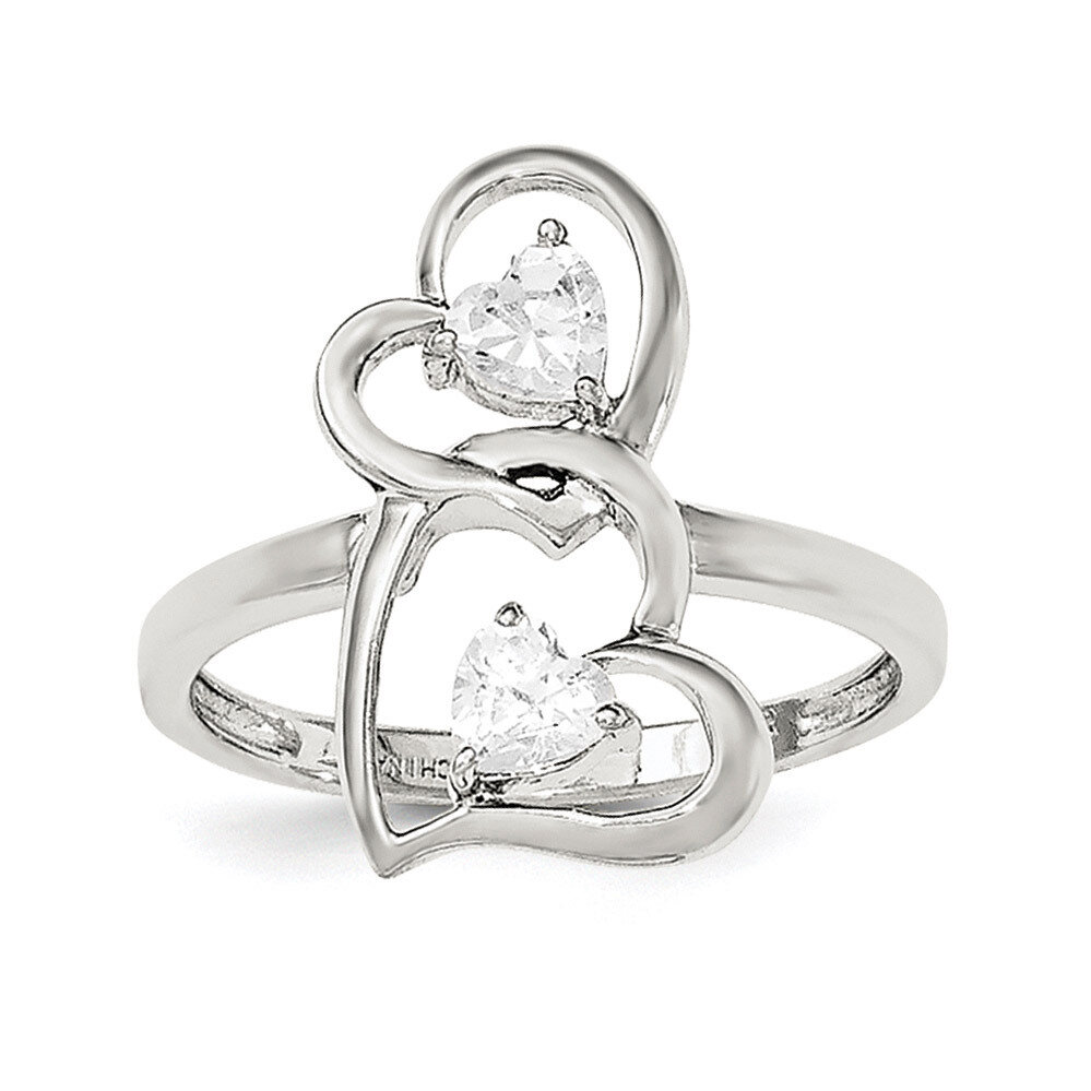 CZ Diamond Double Heart Ring Sterling Silver Rhodium-plated QR6282, MPN: QR6282,