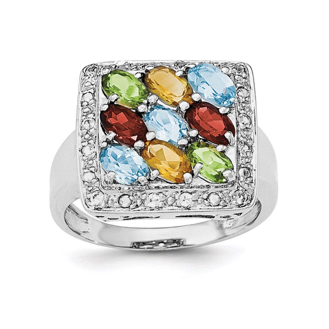 Multicolored CZ Diamond Ring Sterling Silver Polished QR6303