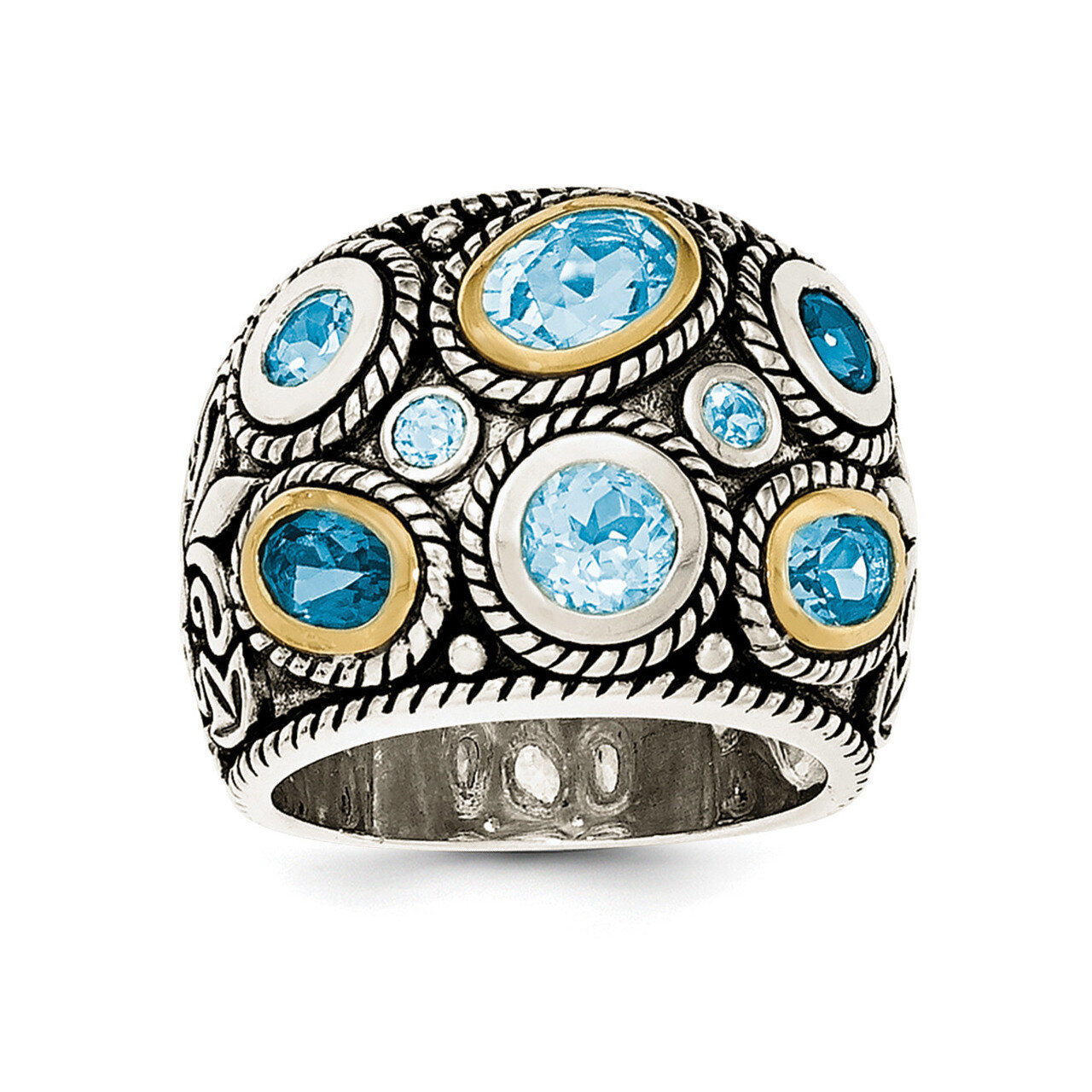 Blue Topaz Fancy Ring Sterling Silver with 14k Gold QR6304, MPN: QR6304, 886774671116