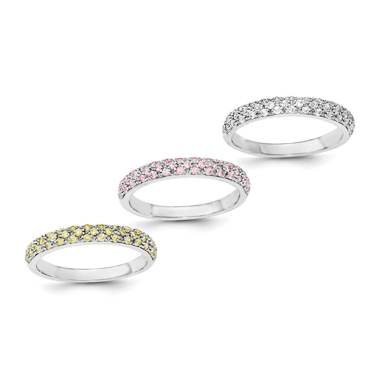 CZ Diamond Ring Set Sterling Silver Rhodium-plated QR6310, MPN: QR6310,
