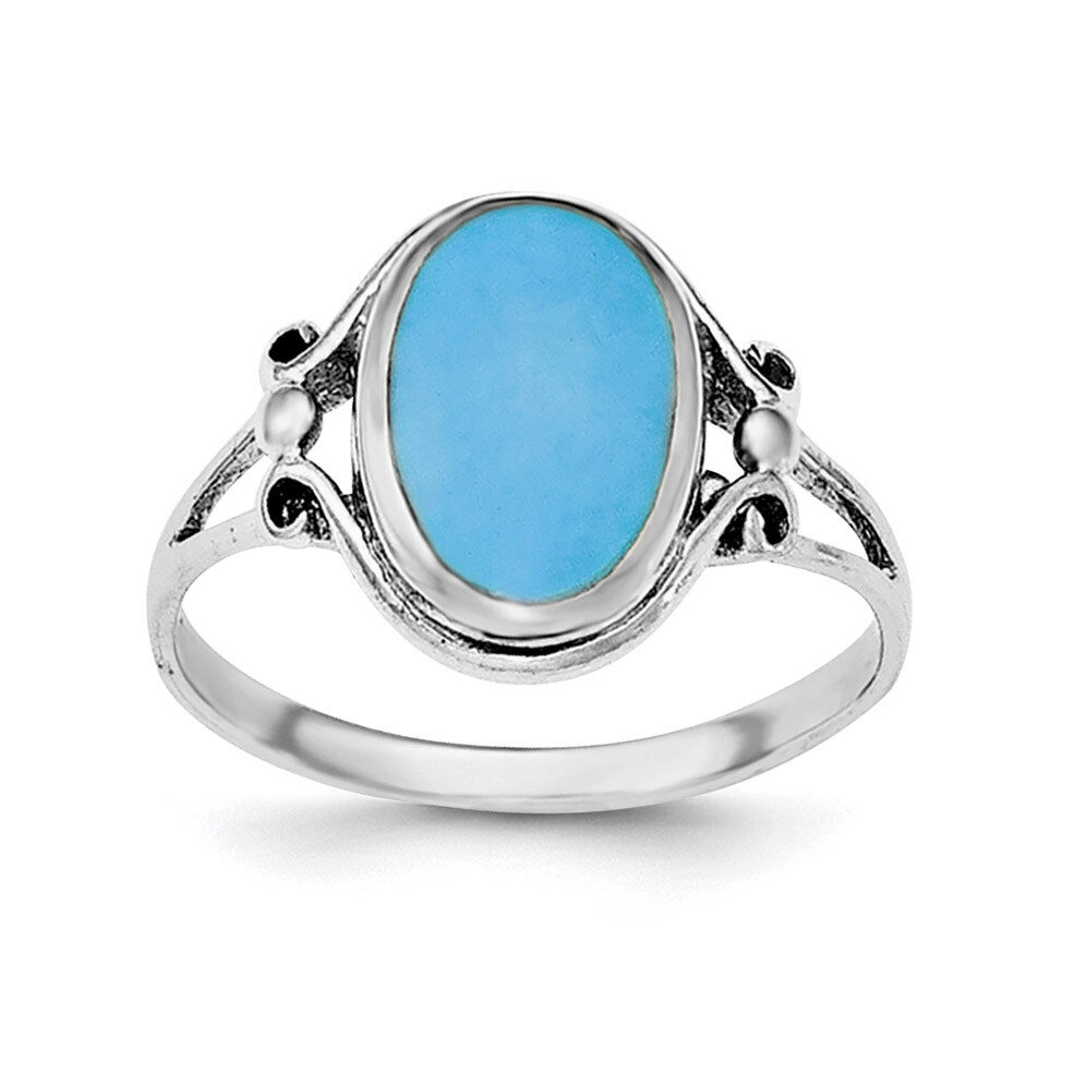 Synthetic Turquoise Ring Sterling Silver Rhodium-plated Polished QR6314, MPN: QR6314, 191101319228