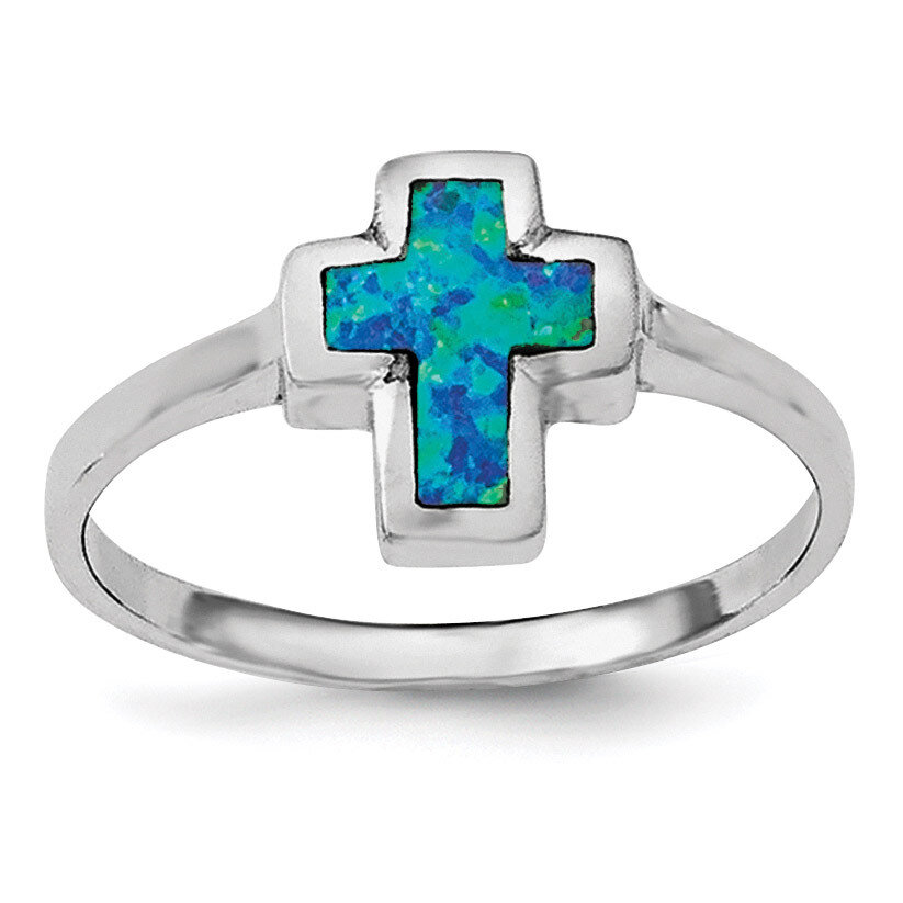 Cross Synthetic Opal Ring Sterling Silver Rhodium-plated Polished QR6315