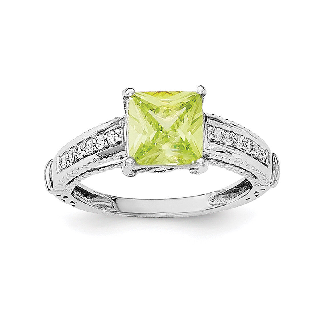 White &amp; Green CZ Diamond Ring Sterling Silver Rhodium-plated QR6331, MPN: QR6331,