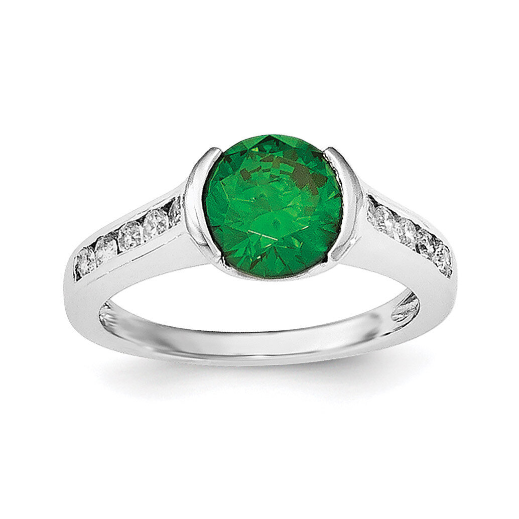 Green &amp; White Bezel CZ Diamond Ring Sterling Silver Rhodium-plated QR6332, MPN: QR6332,