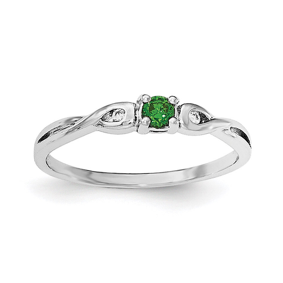 Green &amp; White CZ Diamond Ring Sterling Silver Rhodium-plated QR6334, MPN: QR6334,