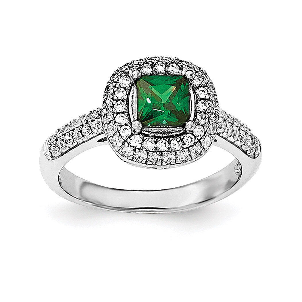 White &amp; Green CZ Diamond Ring Sterling Silver Rhodium-plated QR6337, MPN: QR6337,