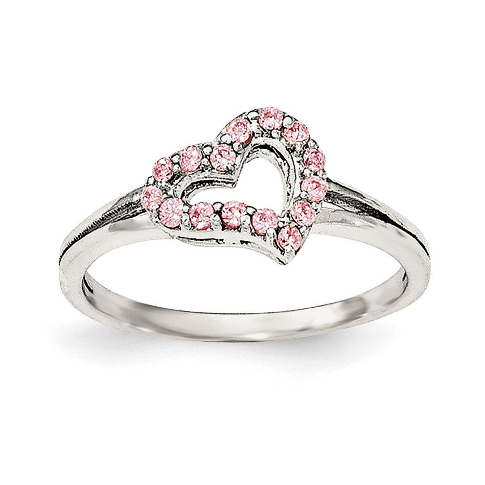 Pink CZ Diamond Heart Ring Sterling Silver Polished QR6343, MPN: QR6343,
