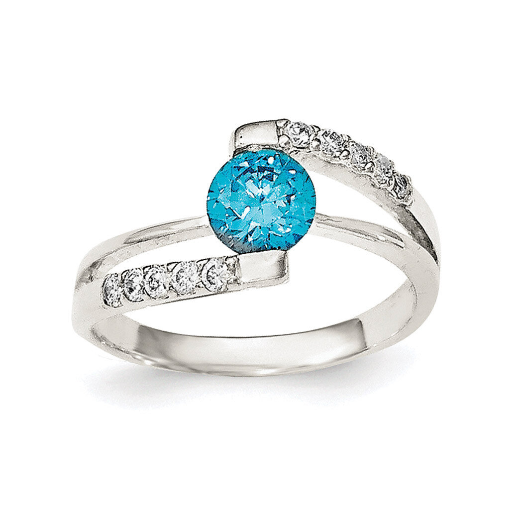 Blue CZ Diamond with CZ Diamond Accents Ring Sterling Silver QR6353, MPN: QR6353,
