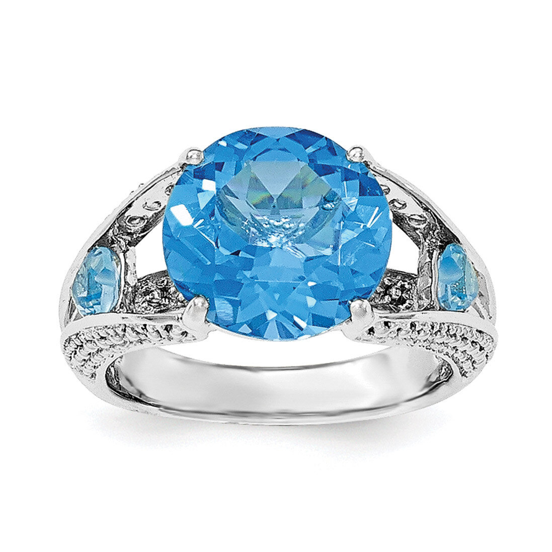 Light Swiss Blue Topaz Ring Sterling Silver Rhodium QR6373BT