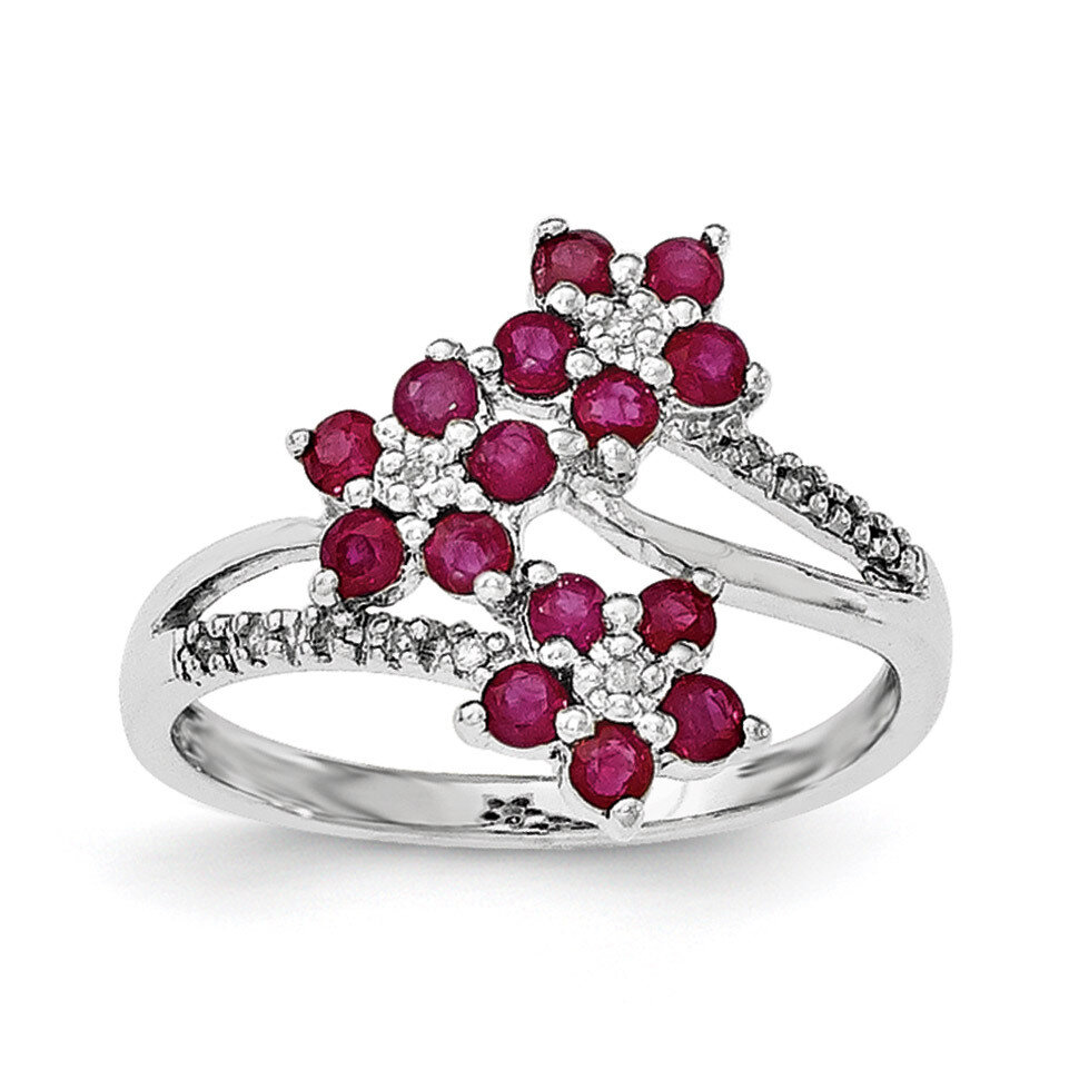 3 Flower Ruby and Diamond Ring Sterling Silver Rhodium-plated QR6380R, MPN: QR6380R, 191101005473