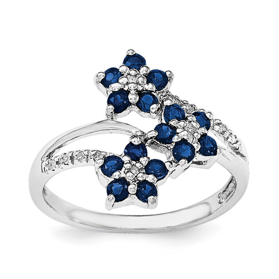 3 Flower Sapphire and Diamond Ring Sterling Silver Rhodium-plated QR6380S, MPN: QR6380S, 1911010055…