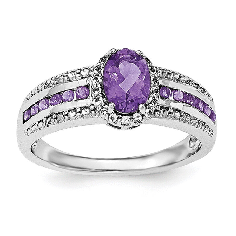 Amethyst & White Topaz Ring Sterling Silver Rhodium-plated Polished QR6385AM