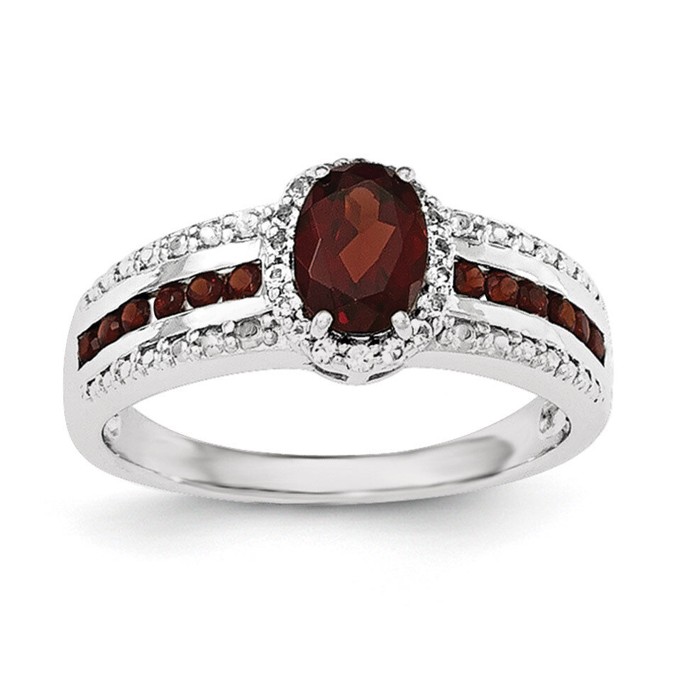 Garnet and White Topaz Ring Sterling Silver Rhodium-plated QR6385GA, MPN: QR6385GA, 883957041834