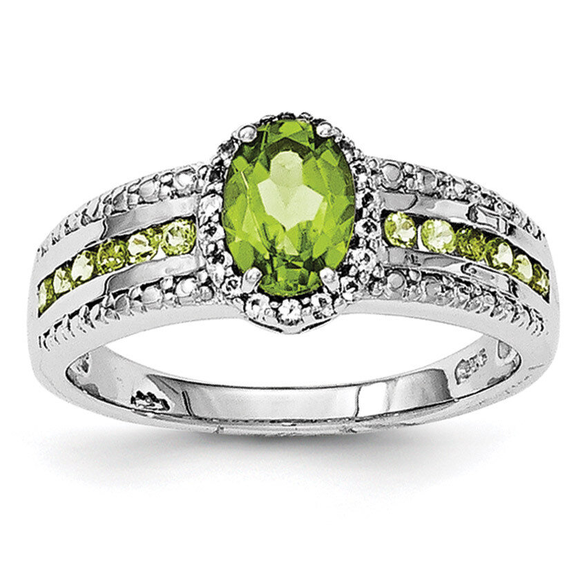 Peridot &amp; White Topaz Ring Sterling Silver Rhodium Polished QR6385PE, MPN: QR6385PE, 883957041933