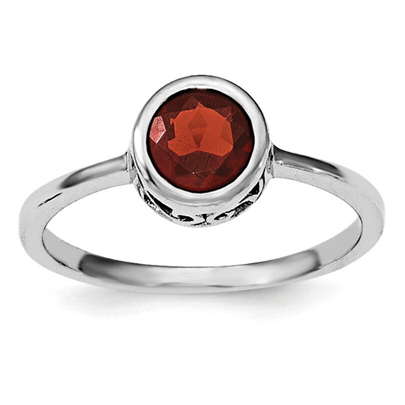 Garnet Round Ring Sterling Silver Rhodium-plated Polished QR6399GA, MPN: QR6399GA,