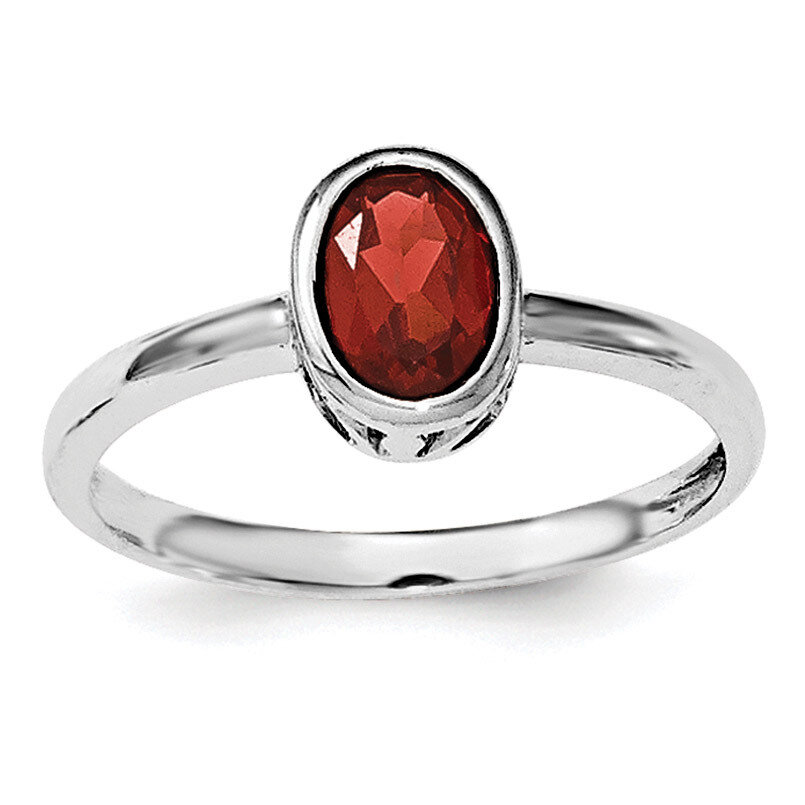 Garnet Oval Ring Sterling Silver Rhodium-plated Polished QR6400GA, MPN: QR6400GA,