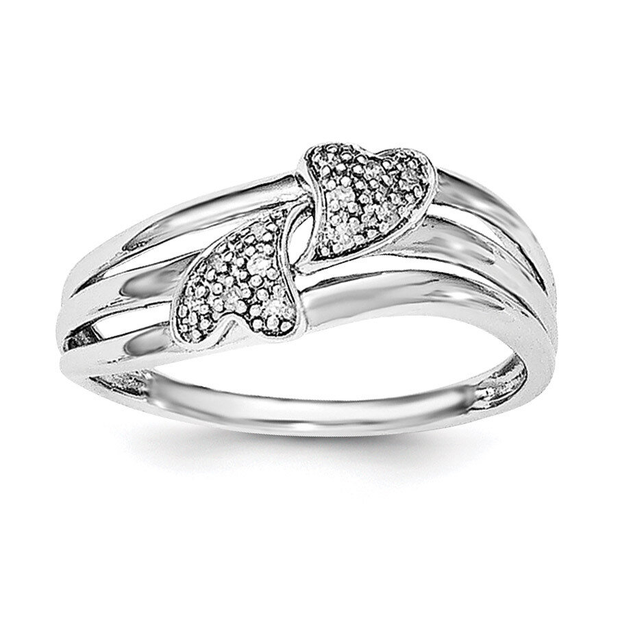 Diamond Two Heart Ring Sterling Silver Rhodium QR6414, MPN: QR6414,