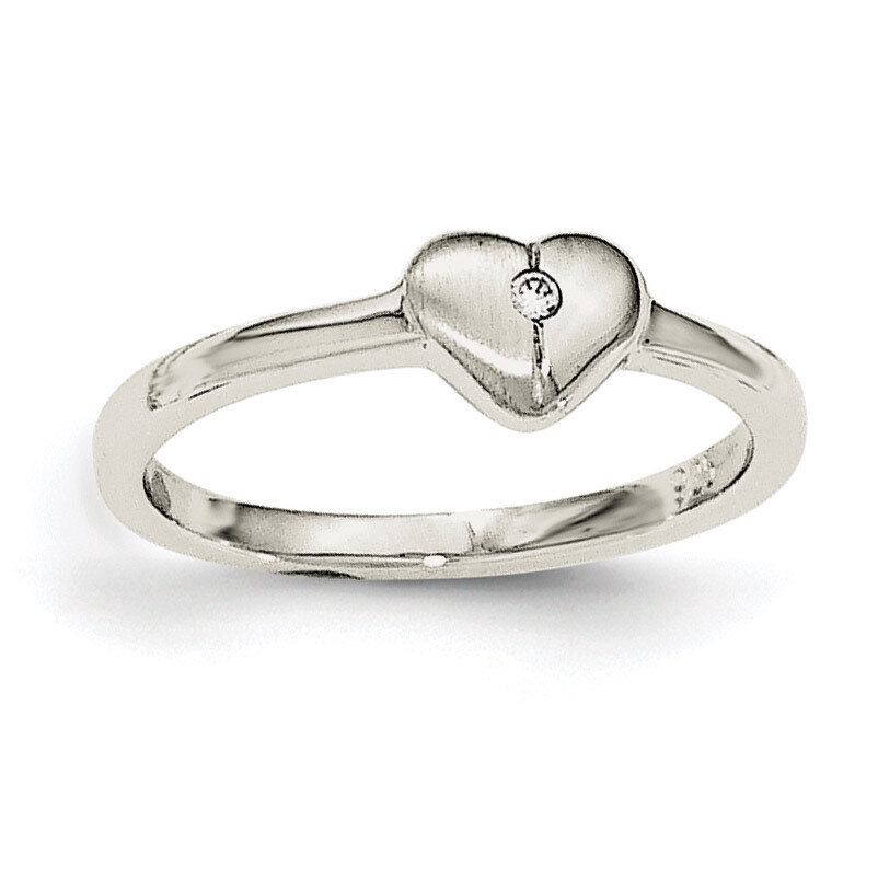 CZ Diamond Heart Ring Sterling Silver Rhodium-plated Polished QR6499