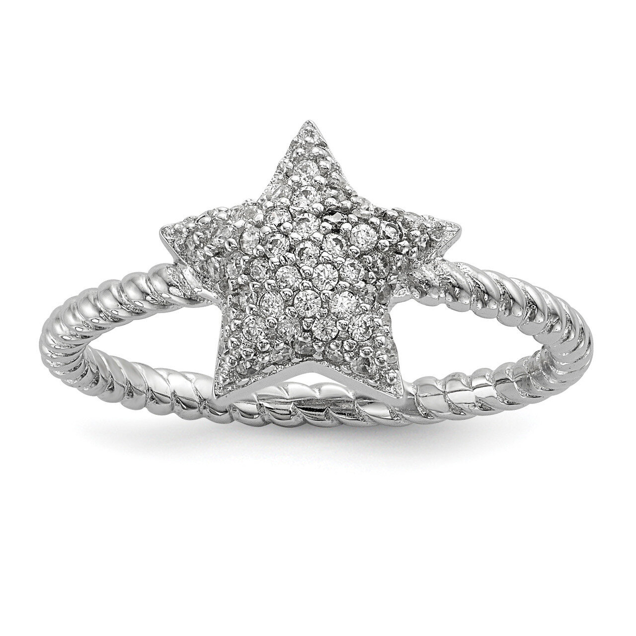 CZ Diamond Star Ring Sterling Silver Rhodium-plated QR6536, MPN: QR6536, 191101920288
