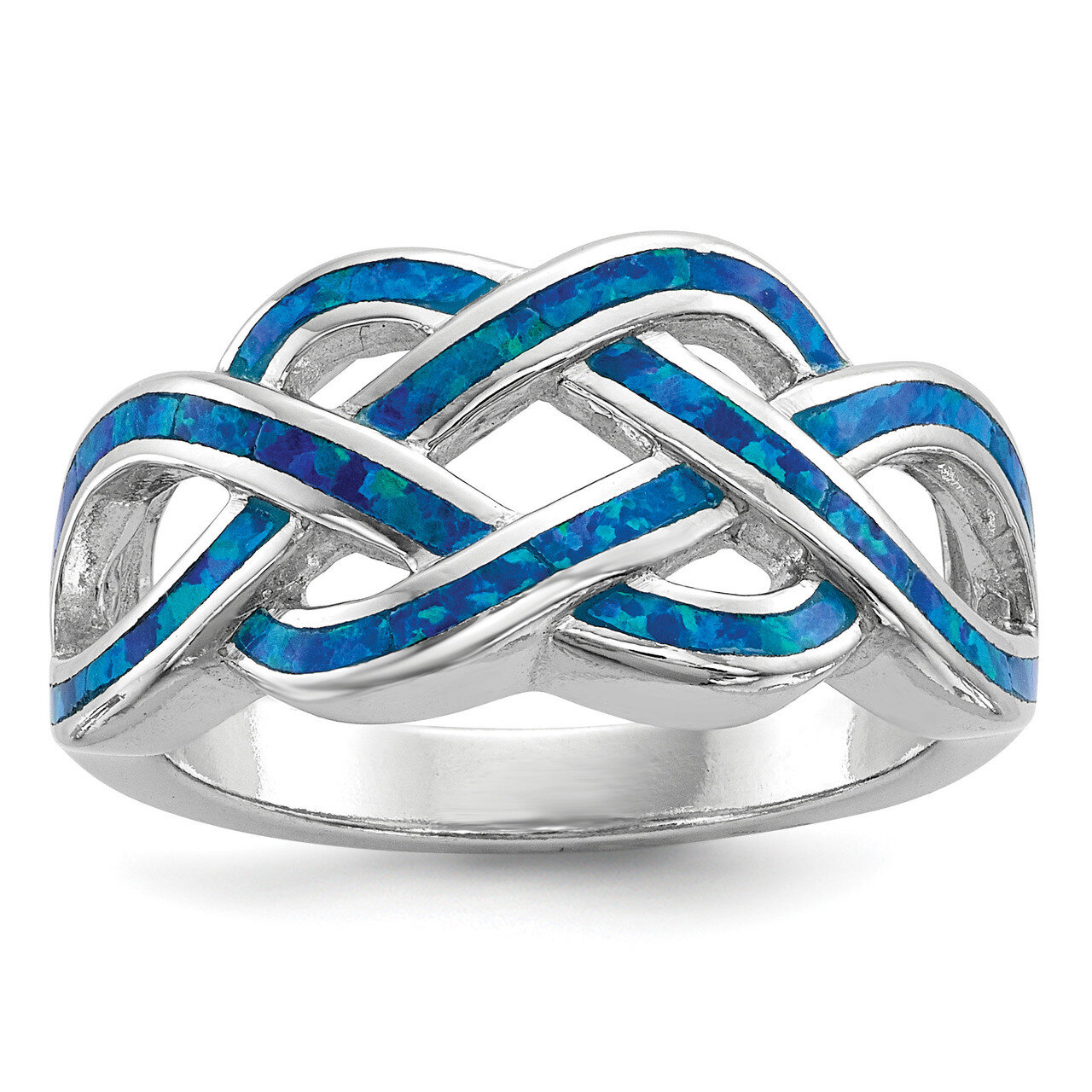 Blue Inlay Created Opal Knot Ring Sterling Silver Rhodium-plated QR6569, MPN: QR6569, 191101312533