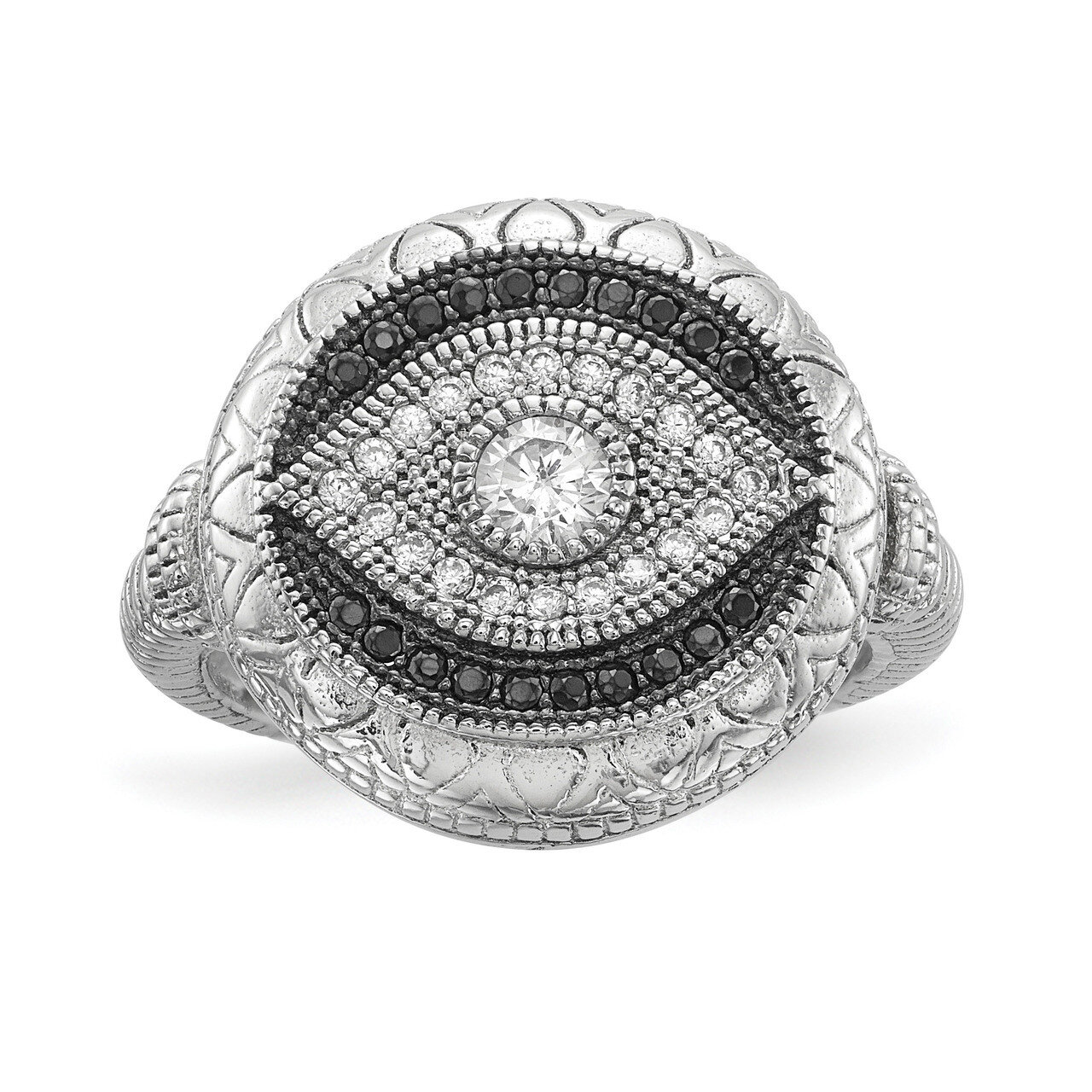 Black and White CZ Diamond Evil Eye Ring Sterling Silver Rhodium-plated QR6621