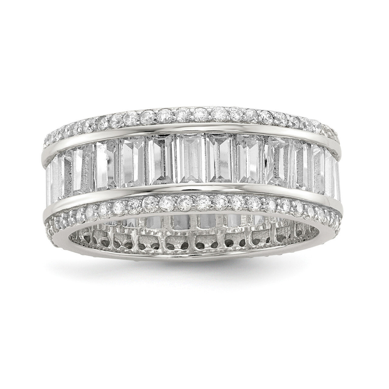 Baguette &amp; Round CZ Diamond Eternity Ring Sterling Silver QR6628, MPN: QR6628,