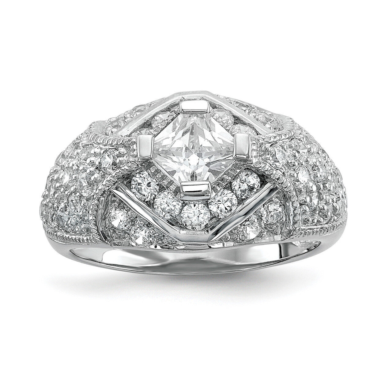 CZ Diamond Ring Sterling Silver Rhodium-plated QR6629, MPN: QR6629,