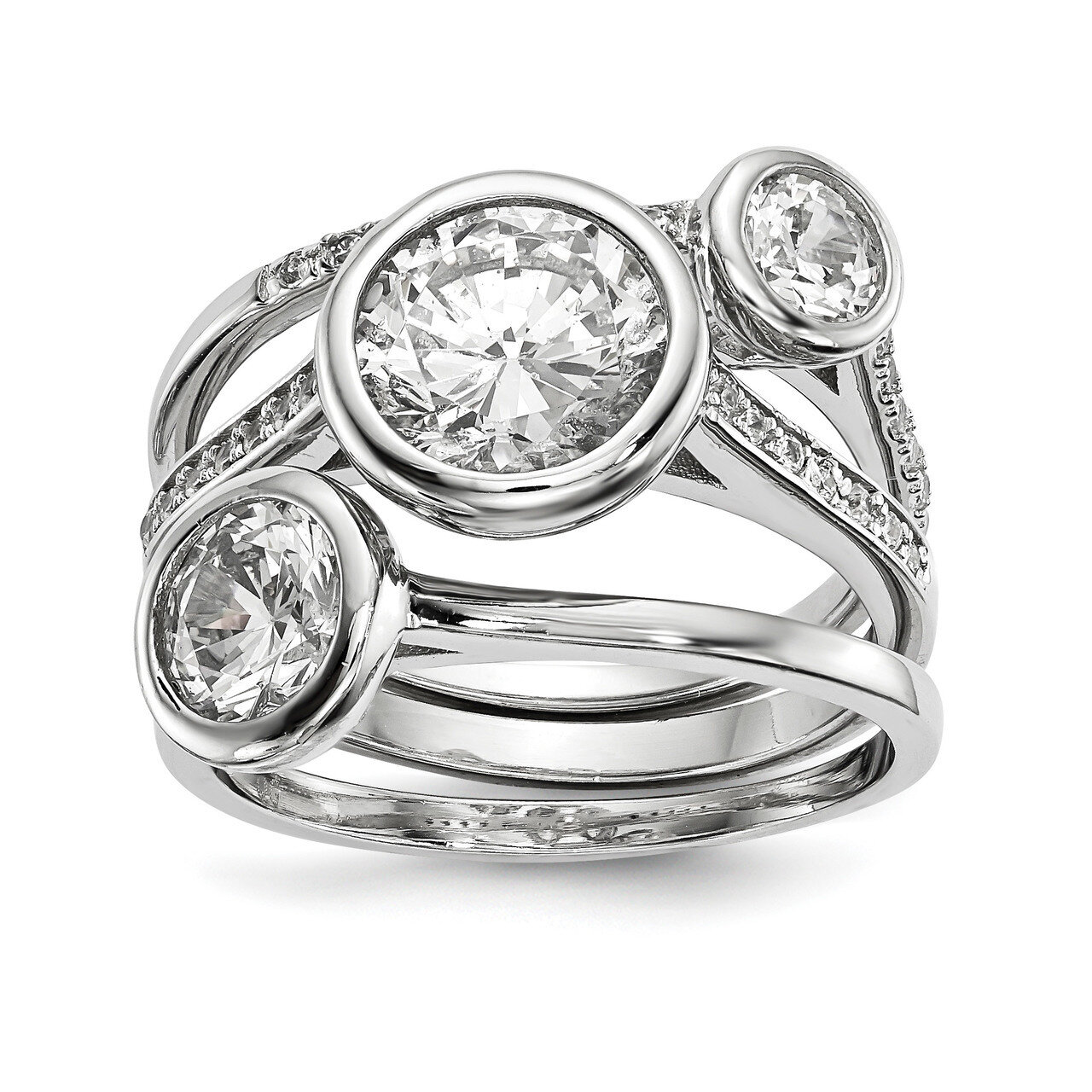 CZ Diamond 3-Ring Set Sterling Silver Rhodium-plated QR6630, MPN: QR6630, 886774014029