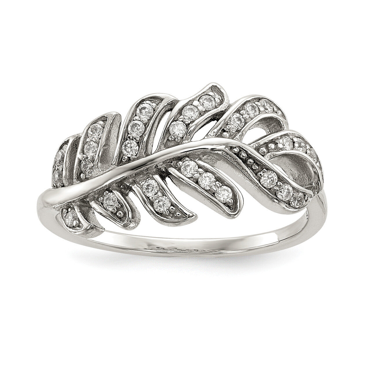 CZ Diamond Leaf Ring Sterling Silver QR6648