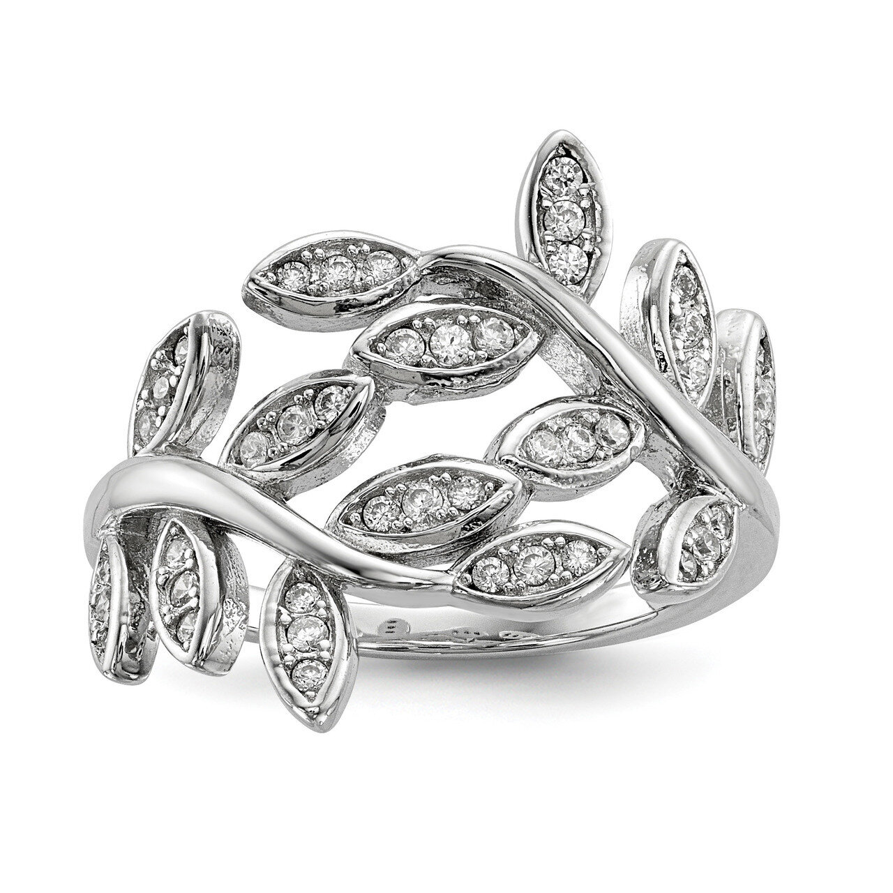 Leave CZ Diamond Ring Sterling Silver Rhodium-plated QR6654, MPN: QR6654, 883957968339
