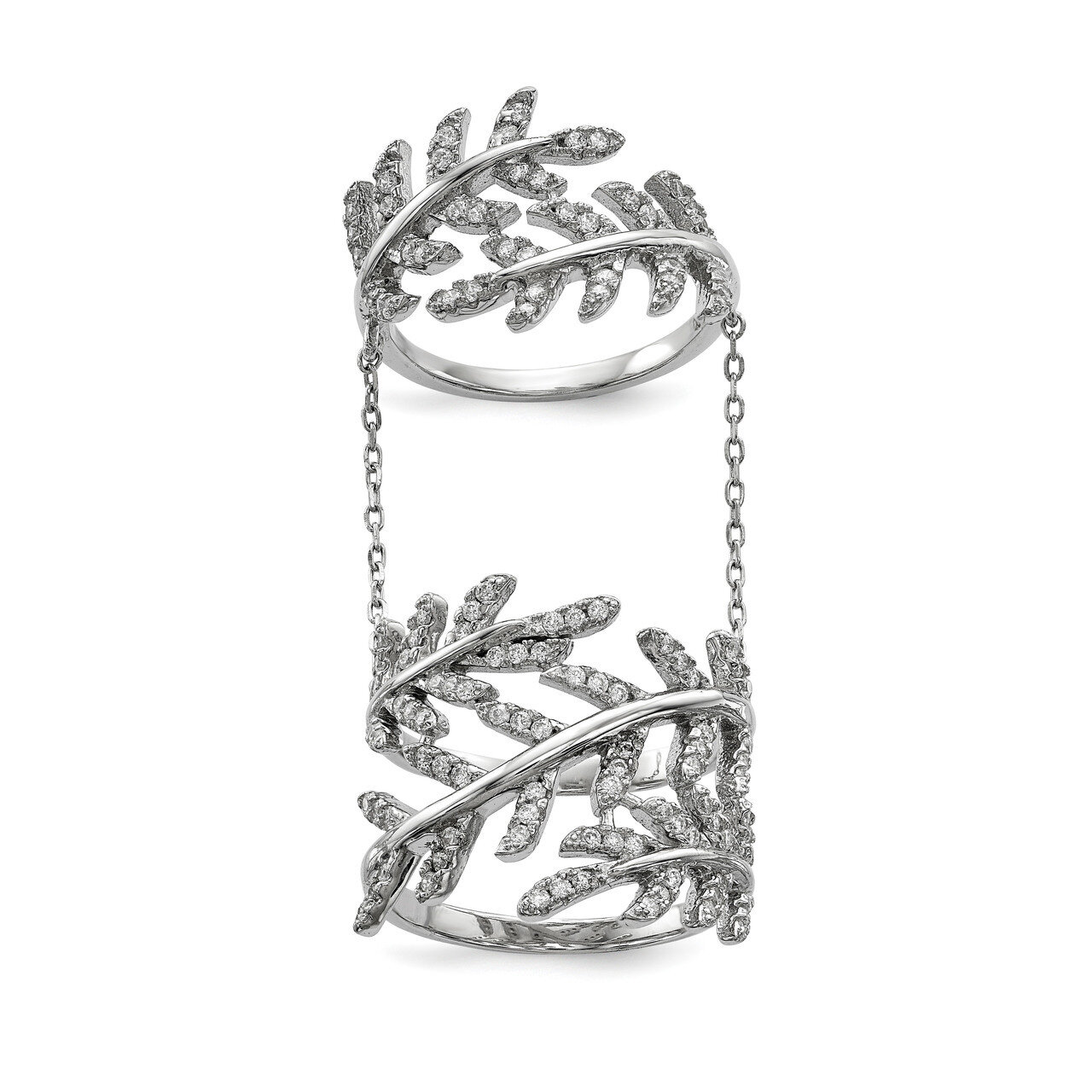 CZ Diamond Leaf with Extender Ring Sterling Silver Rhodium-plated QR6657, MPN: QR6657, 883957952093