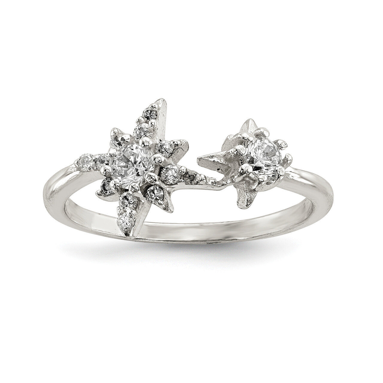 CZ Diamond Stars Ring Sterling Silver Polished QR6659, MPN: QR6659, 886774082707