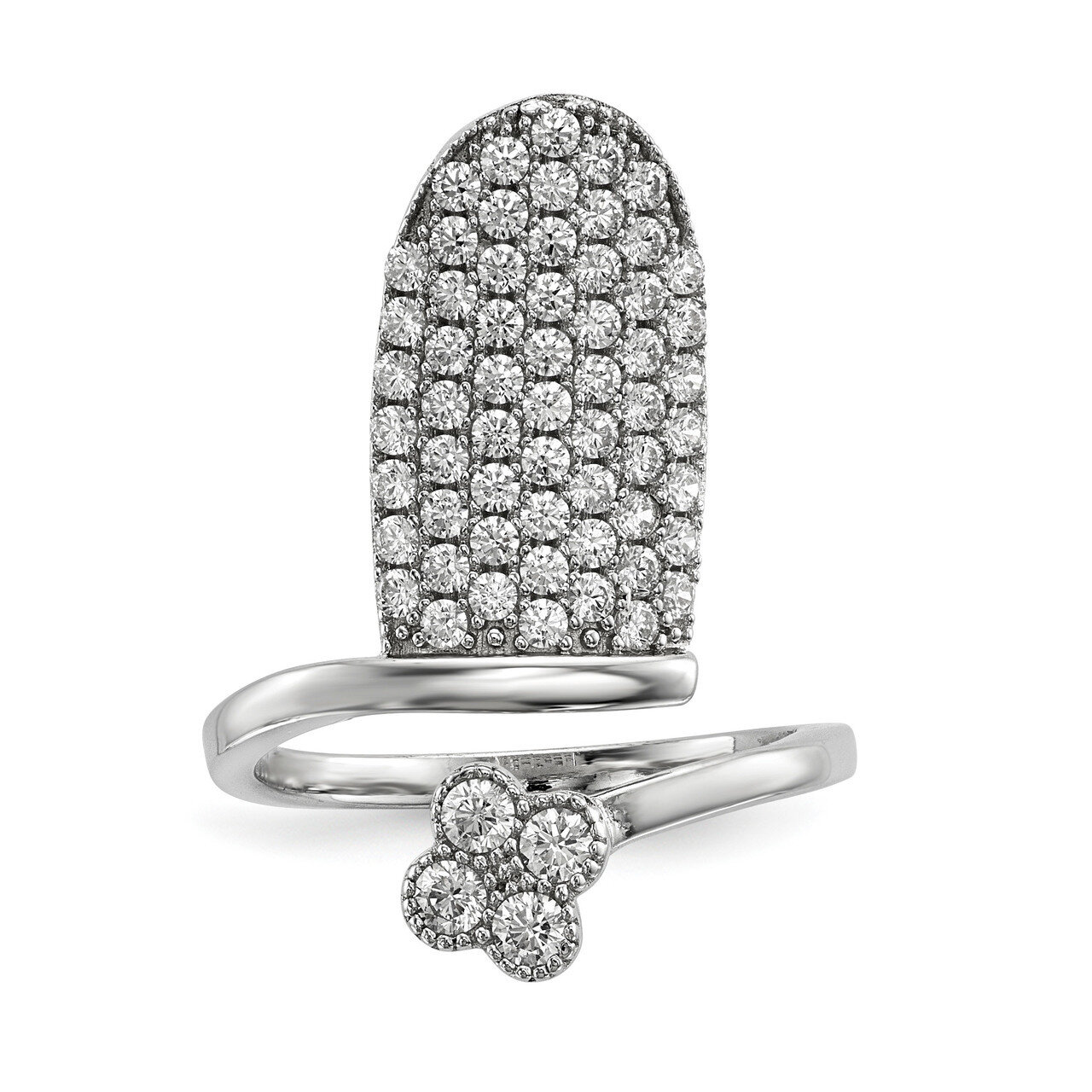 CZ Diamond Adjustable Flower Fingernail Ring Sterling Silver Rhodium-plated QR6689, MPN: QR6689, 88…
