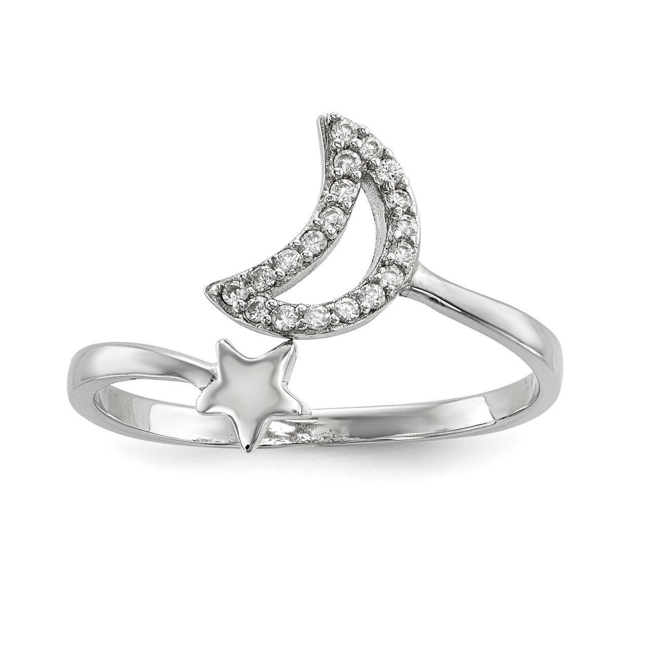 CZ Diamond Moon and Star Ring Sterling Silver Rhodium-plated QR6693, MPN: QR6693, 191101920332