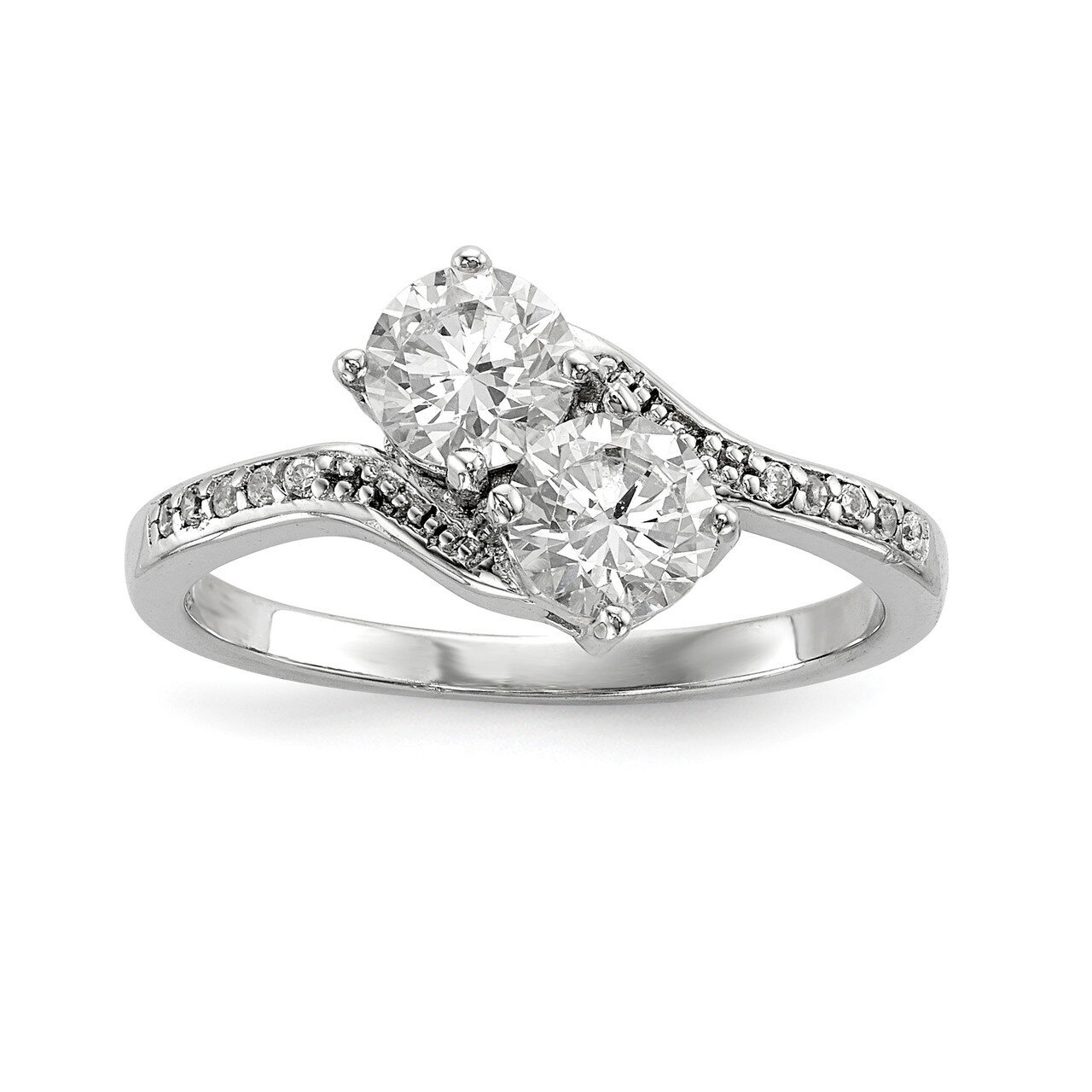 Two Stone CZ Diamond Bypass Ring Sterling Silver Rhodium-plated QR6707, MPN: QR6707, 883957839615