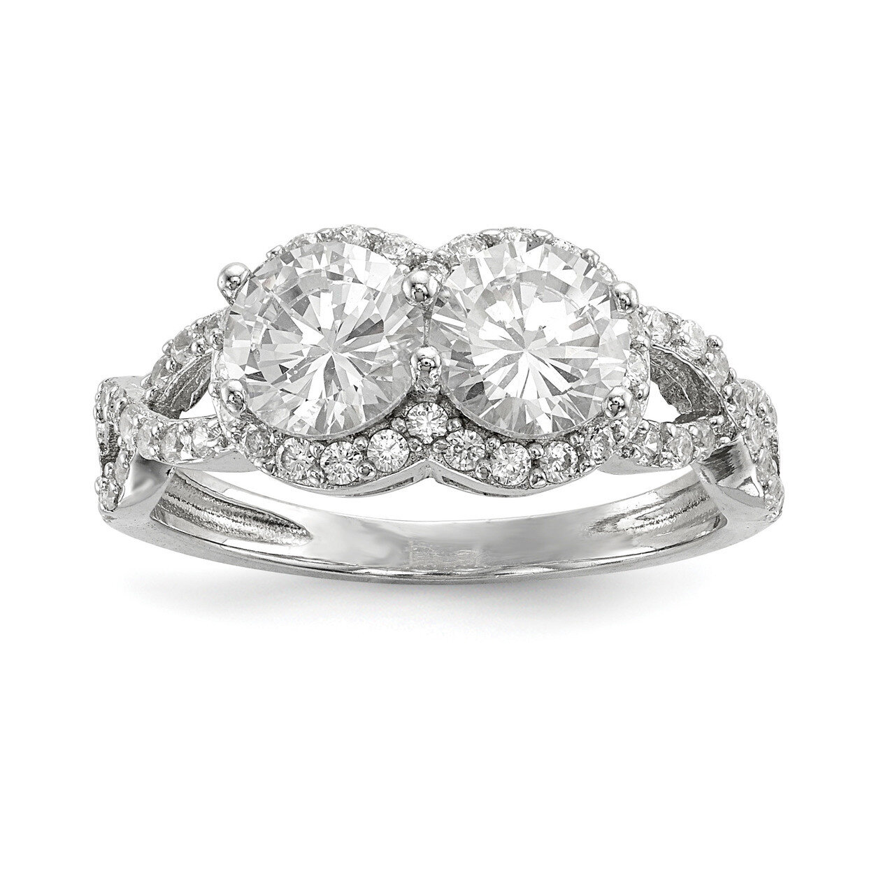 CZ Diamond Two Stone Halo Ring Sterling Silver Rhodium-plated QR6711, MPN: QR6711, 883957769370