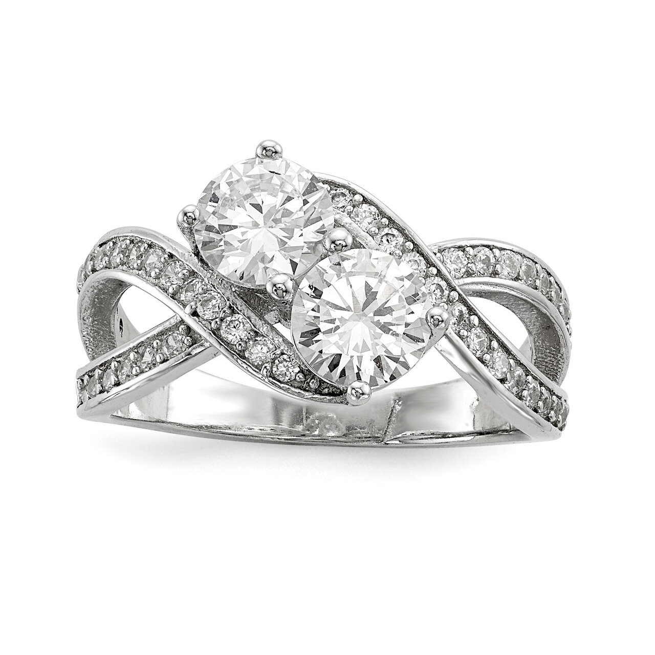 CZ Diamond Two Stone Polished Ring Sterling Silver Rhodium-plated QR6713, MPN: QR6713, 883957829647