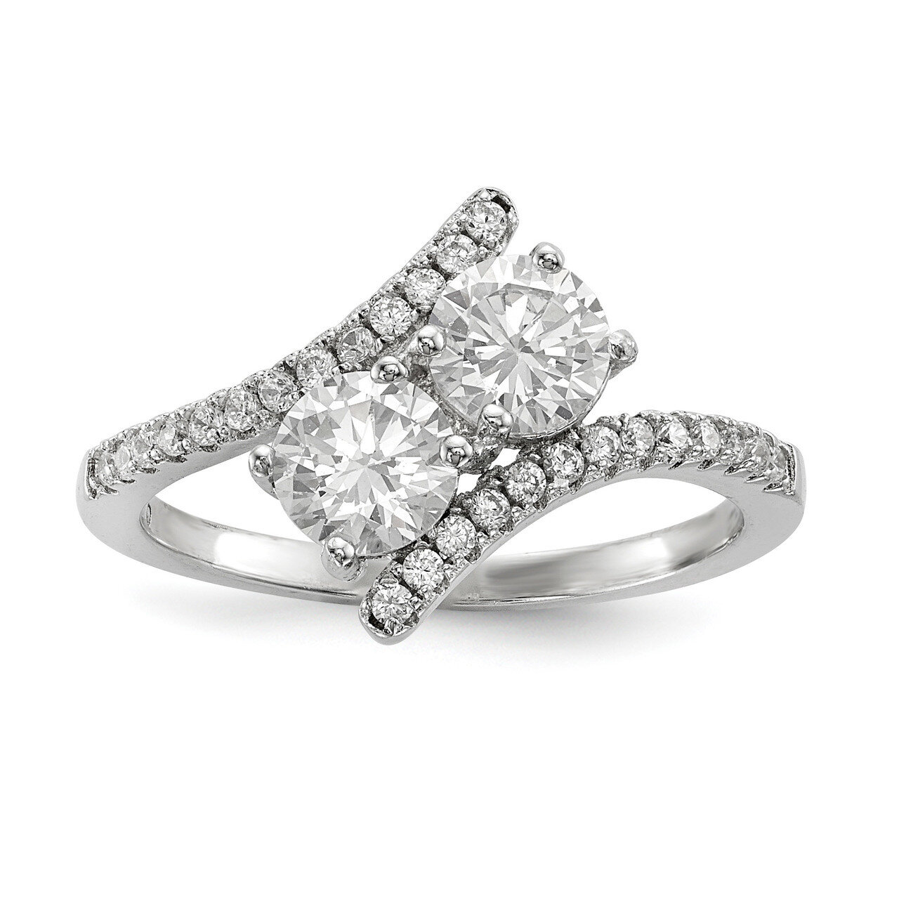 CZ Diamond Two Stone Polished Bypass Ring Sterling Silver Rhodium-plated QR6714