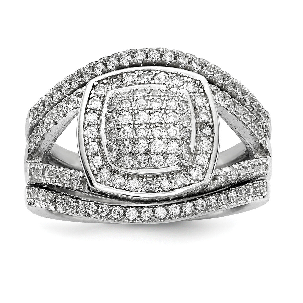 CZ Diamond 3 Ring Set Sterling Silver Rhodium-plated QR6715