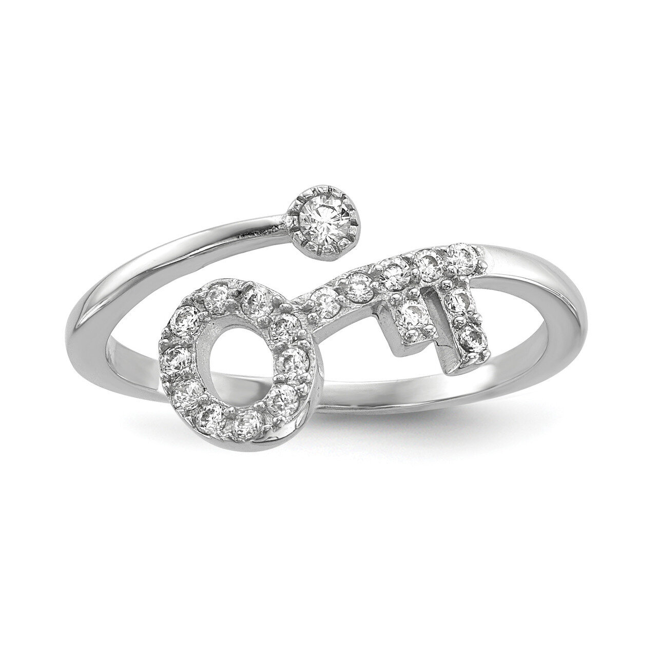 CZ Diamond Key Adjustable Ring Sterling Silver Rhodium-plated QR6747, MPN: QR6747, 883957851303