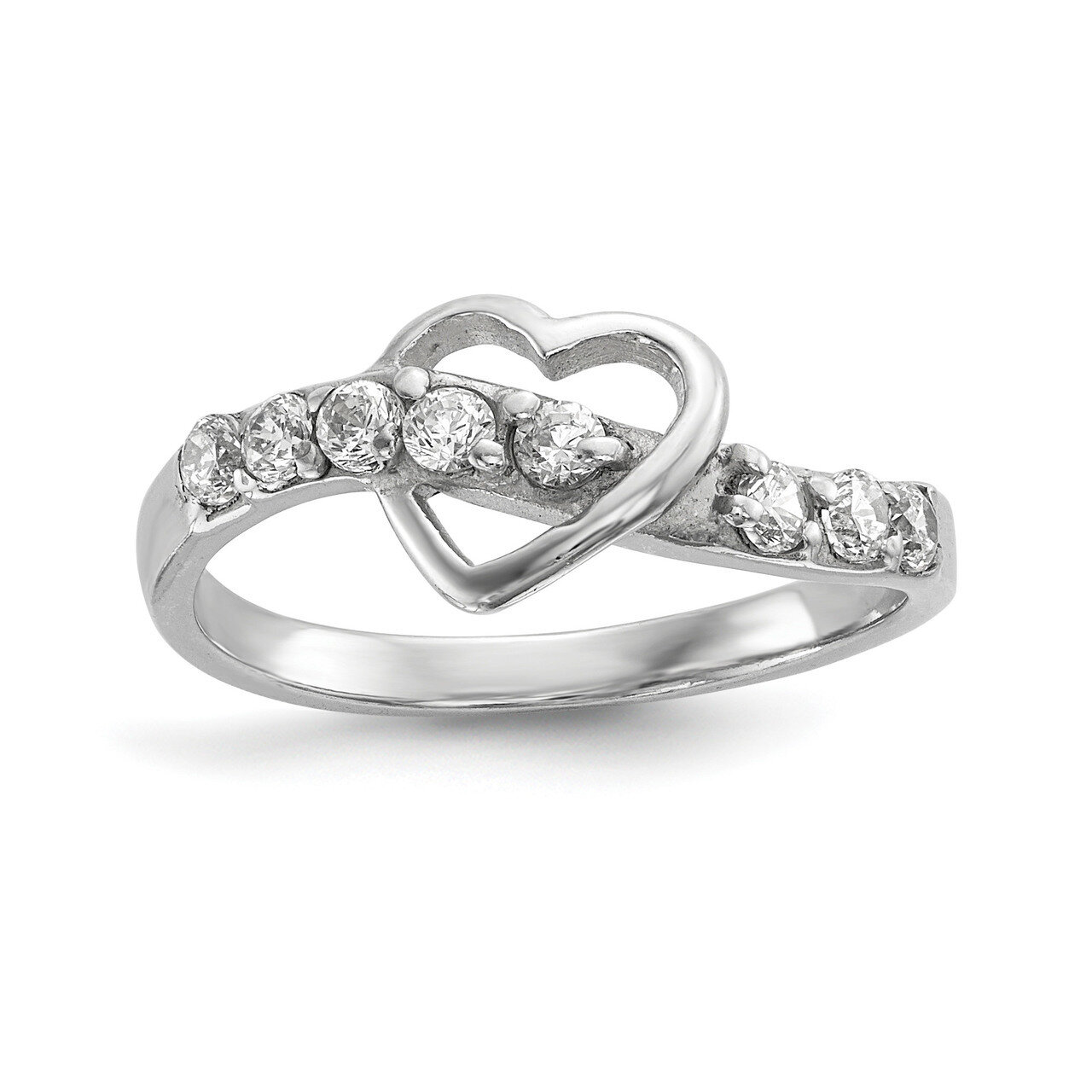 CZ Diamond Heart Ring Sterling Silver Rhodium-plated Polished QR6749