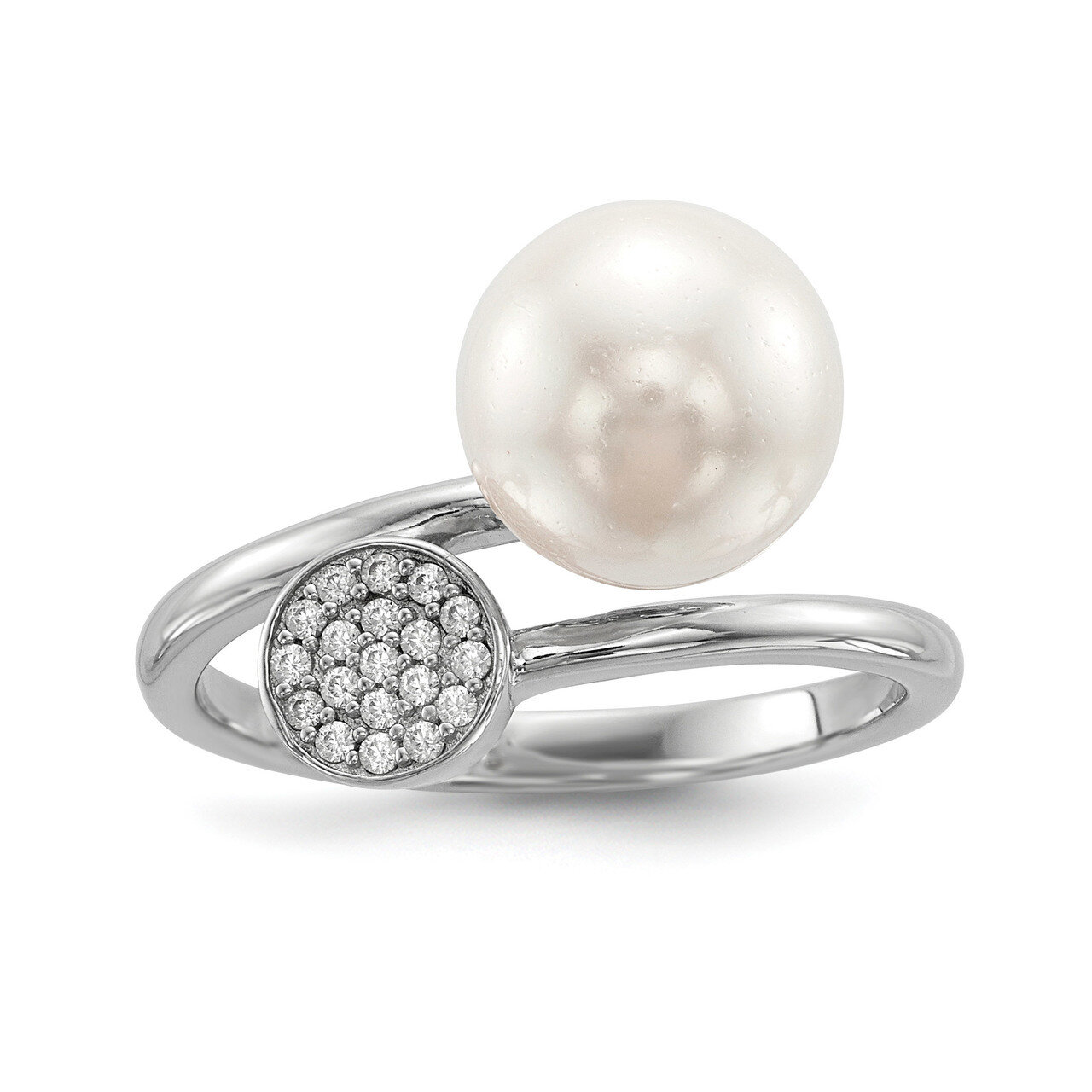 CZ Diamond and Acrylic Pearl Ring Sterling Silver Rhodium-plated Polished QR6753, MPN: QR6753, 8839…