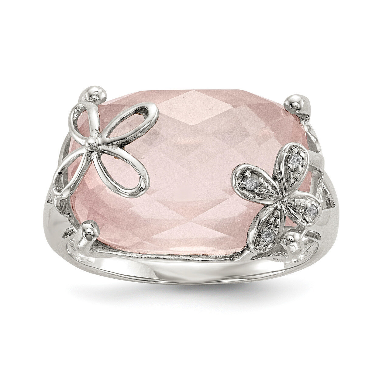 Rose Quartz &amp; White Sapphire Ring Sterling Silver QR6759, MPN: QR6759, 883957313542