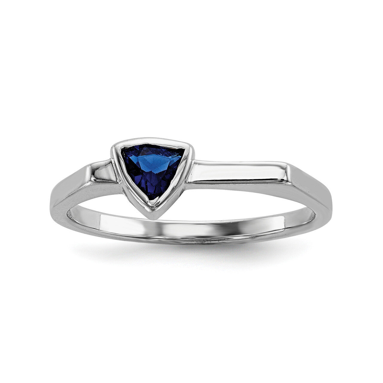 Triangle Blue Glass Stone Ring Sterling Silver Rhodium-plated QR6773