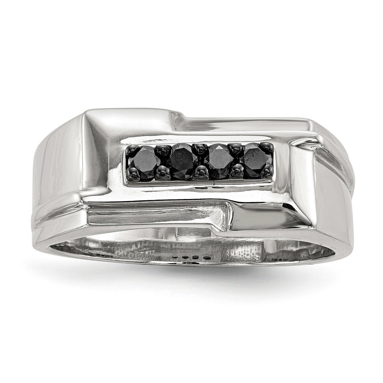 Mens Black Diamond Polished Ring Sterling Silver QR6777, MPN: QR6777, 883957574219