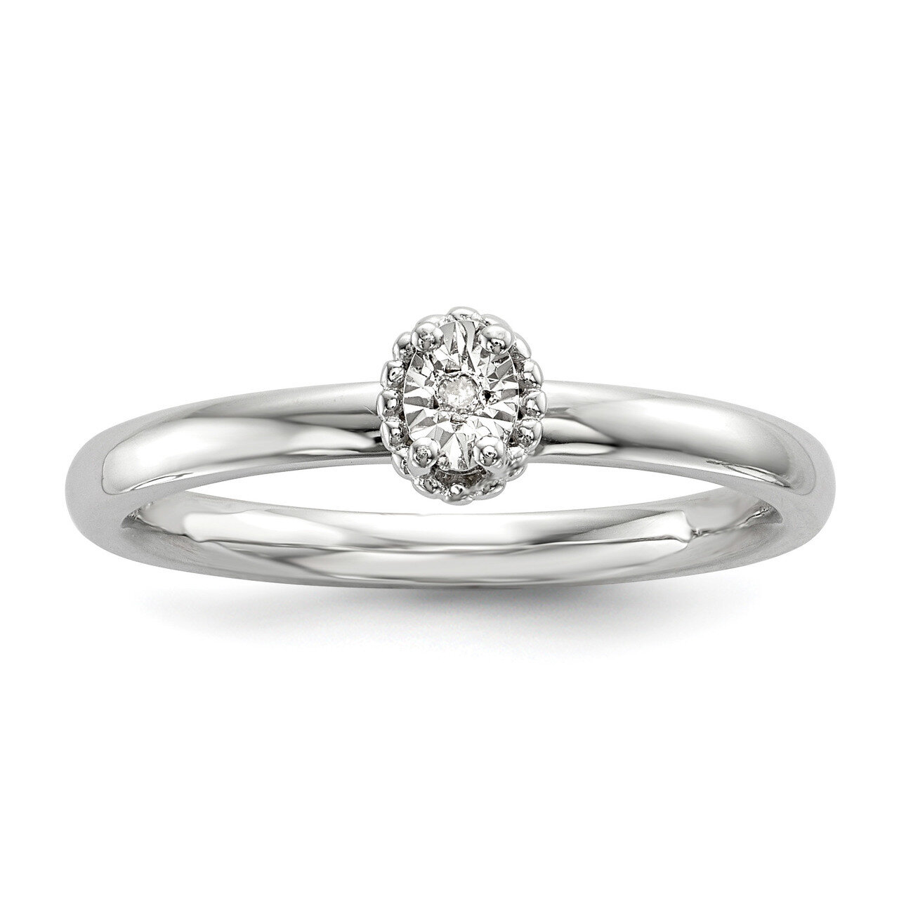 .01ct. Diamond Oval Shape Ring Sterling Silver Rhodium Polished QR6792, MPN: QR6792, 883957638799